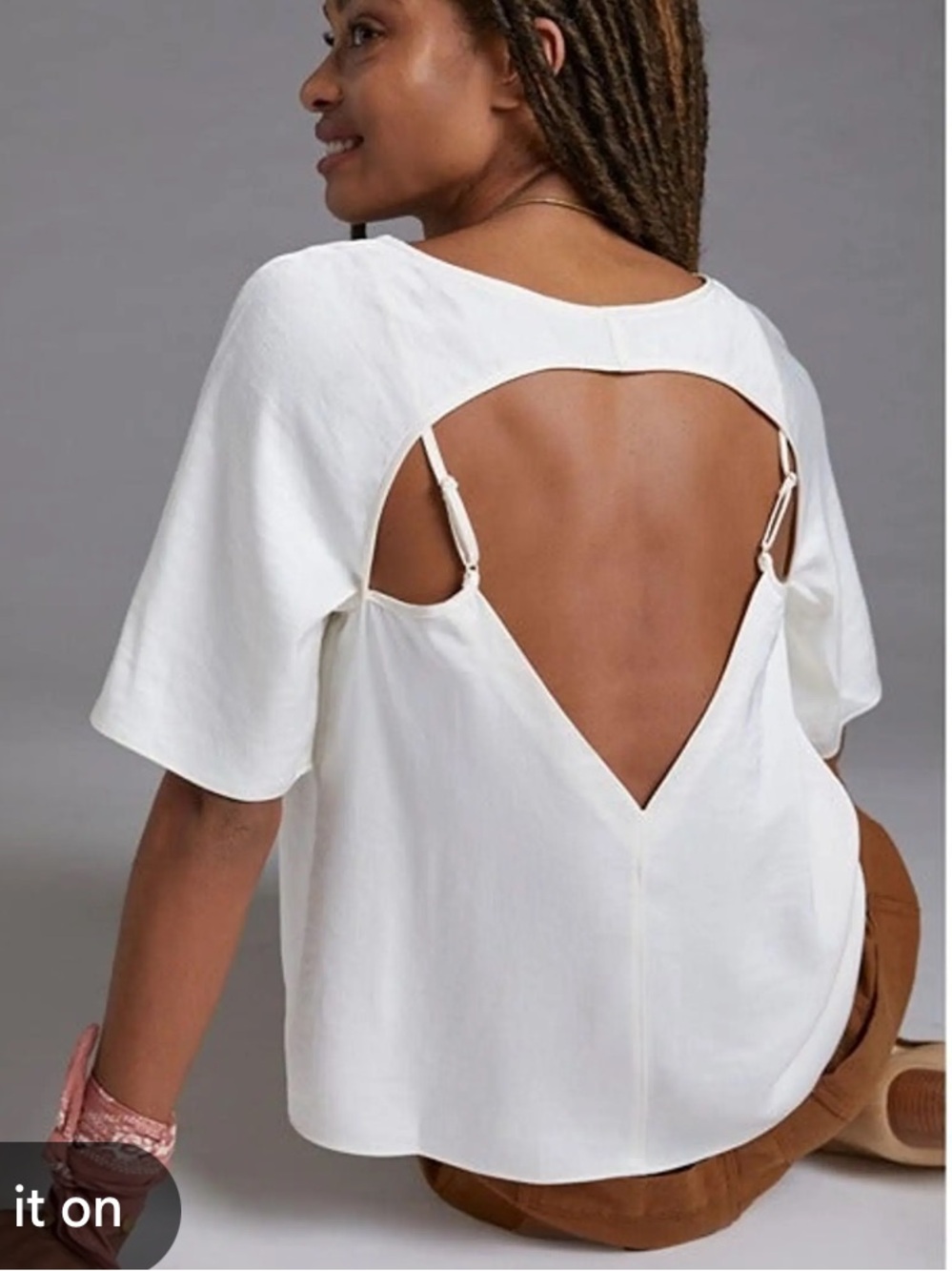 Anthropologie NWT cream White Open-Back Short Sleeve Top size XL
